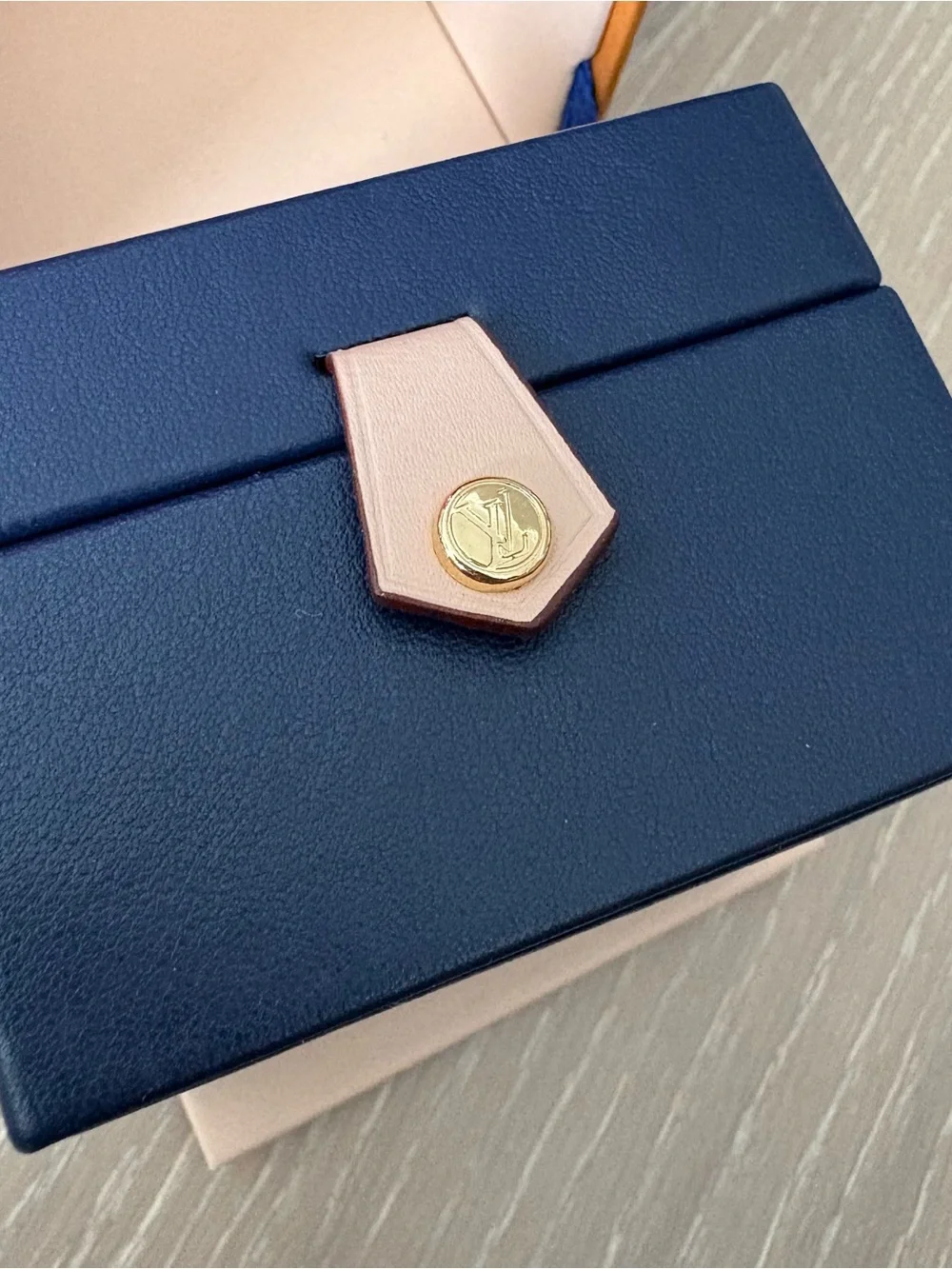 Louis Vuitton Navy Leather Ring Jewelry Box and gift box and tag